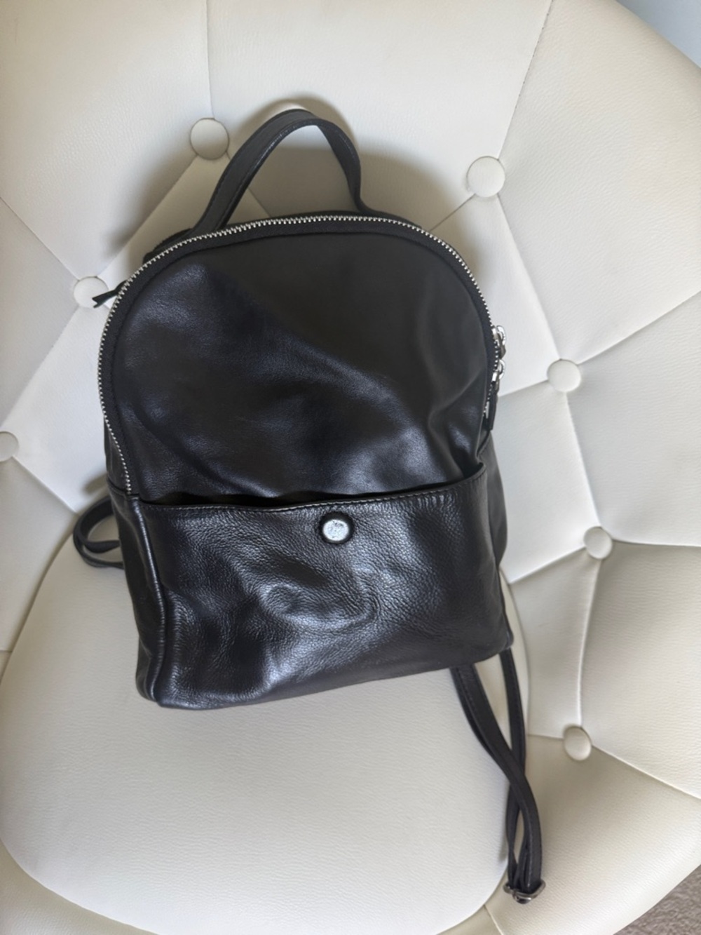 American Eagle Outfitters Black Italian Leather Zip Top Backpack Smooth Leather